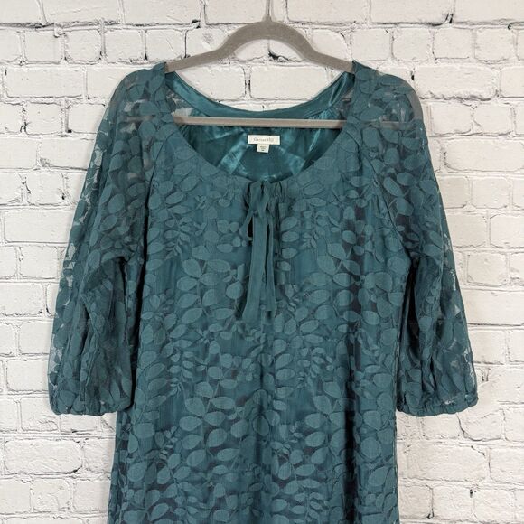 Garnet Hill Bohème Easy Lace Dress in Teal Green Bishop Sleeve 8 - Picture 5 of 15